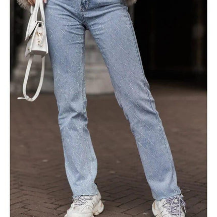 Women's Straight Leg Jeans Diamond Pattern Button Fly