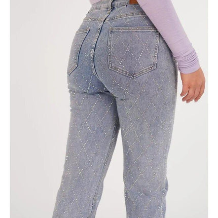 Women's Straight Leg Jeans Diamond Pattern Button Fly