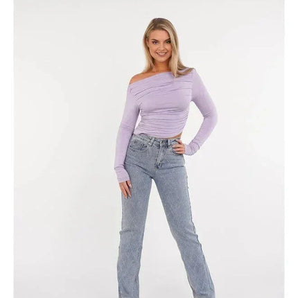 Women's Straight Leg Jeans Diamond Pattern Button Fly