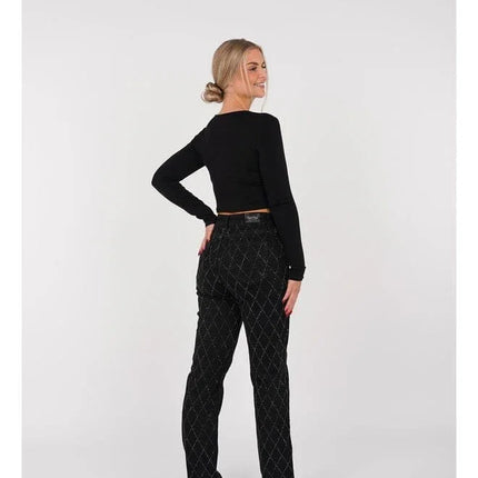 Women's Straight Leg Jeans Diamond Pattern Button Fly