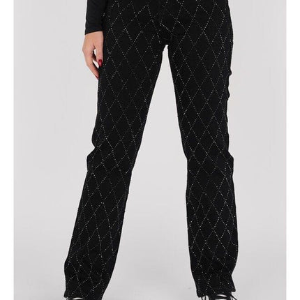 Women's Straight Leg Jeans Diamond Pattern Button Fly
