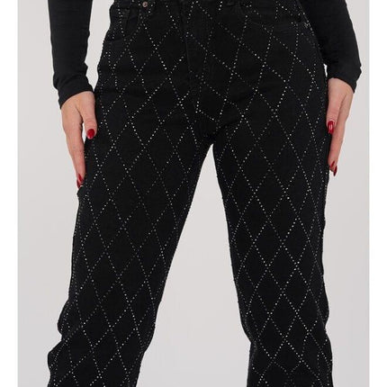 Women's Straight Leg Jeans Diamond Pattern Button Fly