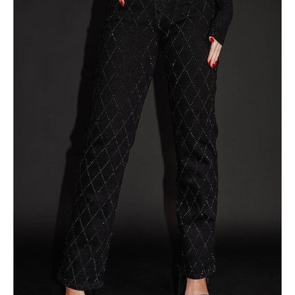 Women's Straight Leg Jeans Diamond Pattern Button Fly