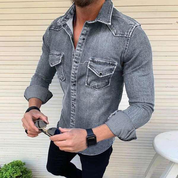 Men's Slim Fit Denim Shirt Cotton Blend