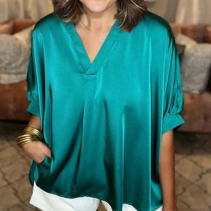 Women's V-Neck Shirt Silk Satin Classic Style
