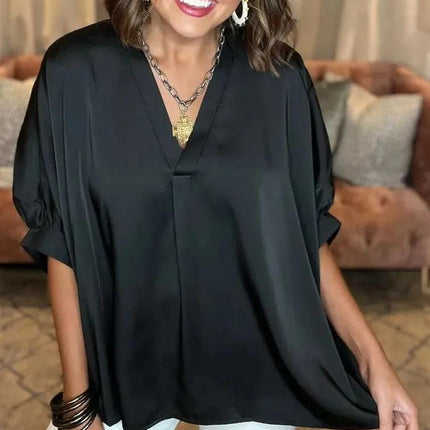 Women's V-Neck Shirt Silk Satin Classic Style