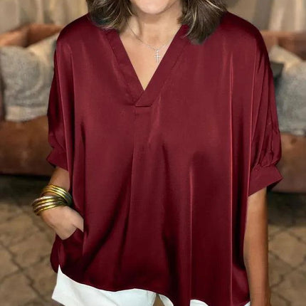 Women's V-Neck Shirt Silk Satin Classic Style