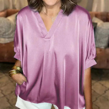 Women's V-Neck Shirt Silk Satin Classic Style