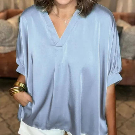 Women's V-Neck Shirt Silk Satin Classic Style