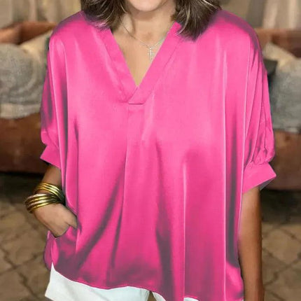 Women's V-Neck Shirt Silk Satin Classic Style
