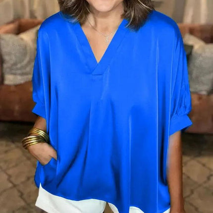 Women's V-Neck Shirt Silk Satin Classic Style