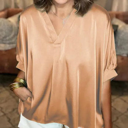 Women's V-Neck Shirt Silk Satin Classic Style