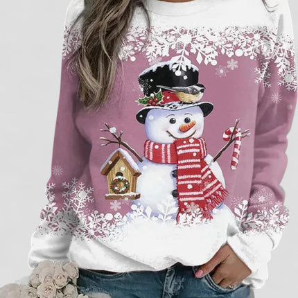 Women's Long Sleeve Sweatshirt Cotton Blend Snowman Print