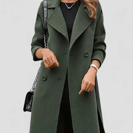 Women's Longline Coat Wool Blend Double Breasted