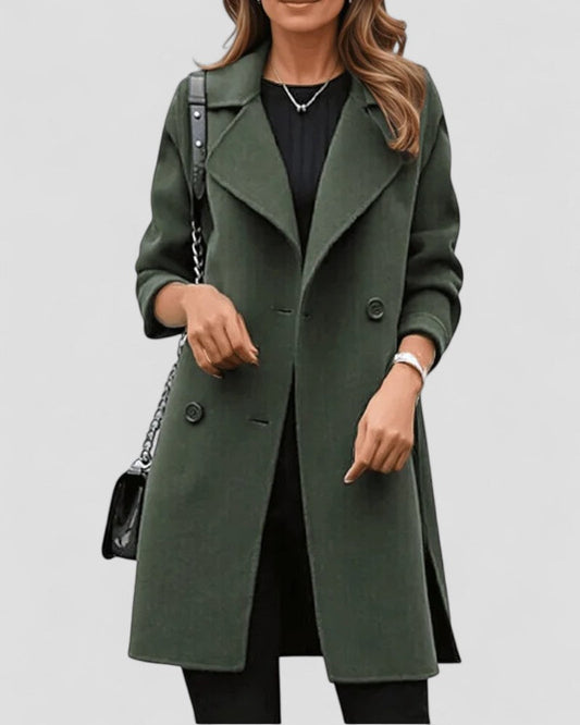 Women's Longline Coat Wool Blend Double Breasted