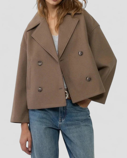 Women's Cropped Peacoat Wool Blend Double Breasted