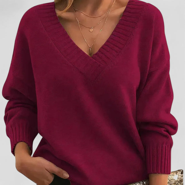 Women's Long Sleeve Knit Sweater Cotton V Neck Casual Wear