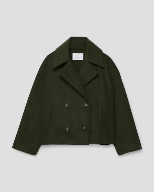 Women's Cropped Peacoat Wool Blend Double Breasted