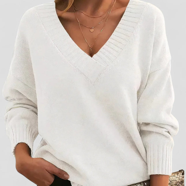 Women's Long Sleeve Knit Sweater Cotton V Neck Casual Wear