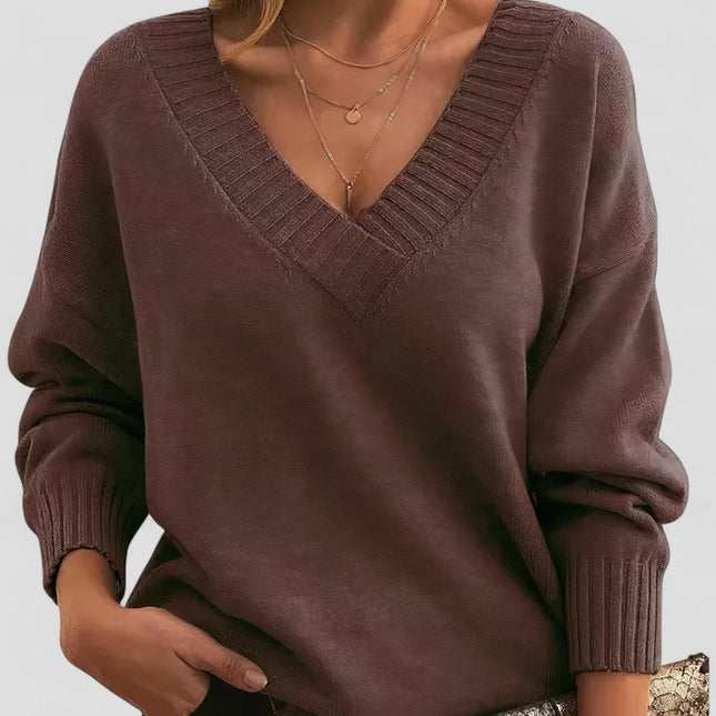Women's Long Sleeve Knit Sweater Cotton V Neck Casual Wear