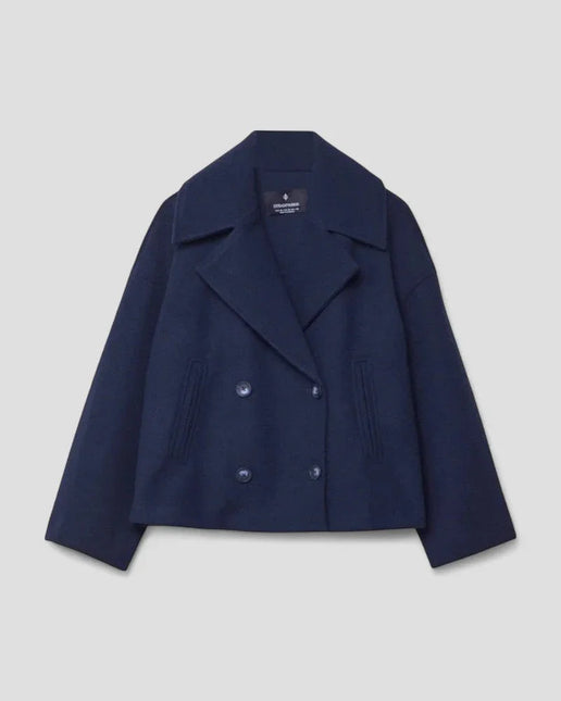 Women's Cropped Peacoat Wool Blend Double Breasted