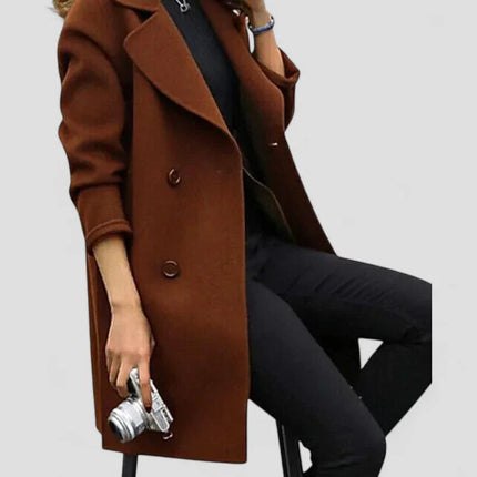 Women's Longline Coat Wool Blend Double Breasted