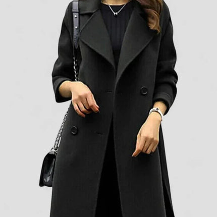 Women's Longline Coat Wool Blend Double Breasted