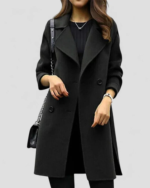 Women's Longline Coat Wool Blend Double Breasted