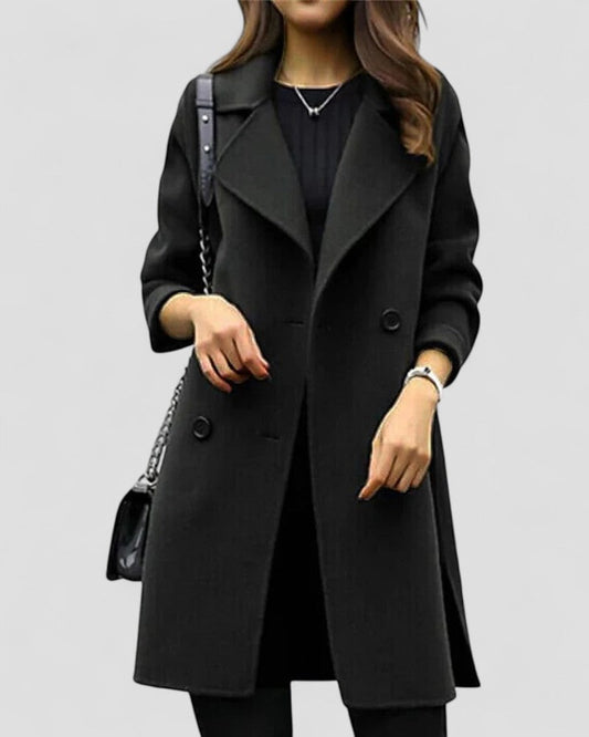 Women's Longline Coat Wool Blend Double Breasted