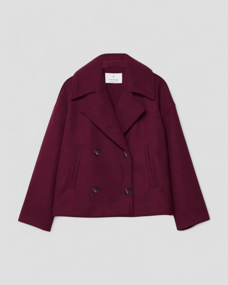 Women's Cropped Peacoat Wool Blend Double Breasted