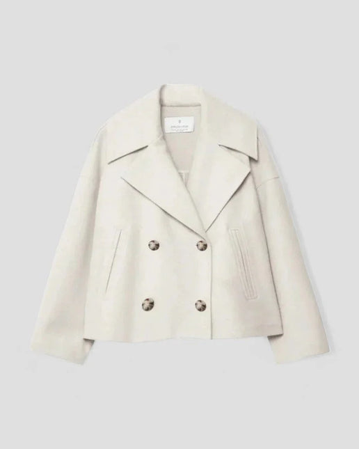 Women's Cropped Peacoat Wool Blend Double Breasted
