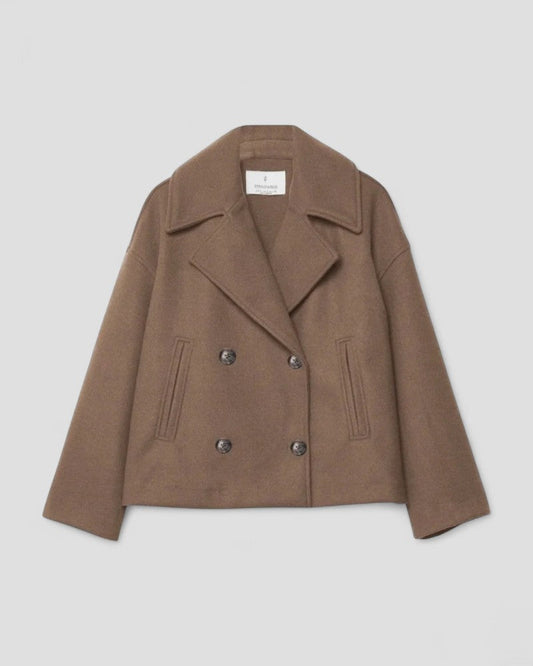 Women's Cropped Peacoat Wool Blend Double Breasted