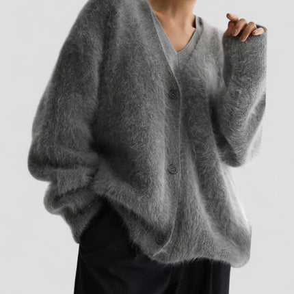 Women's Fuzzy Knit Button-Up Cardigan