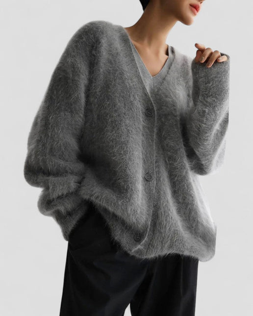 Women's Fuzzy Knit Button-Up Cardigan