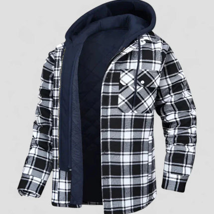 Men's Hooded Plaid Shirt Jacket Fleece Lined