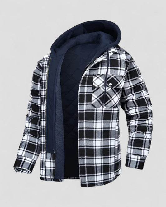 Men's Hooded Plaid Shirt Jacket Fleece Lined