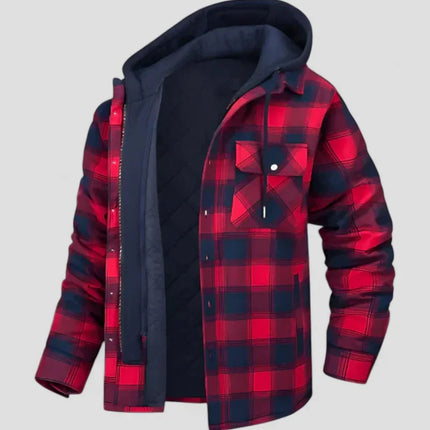 Men's Hooded Plaid Shirt Jacket Fleece Lined