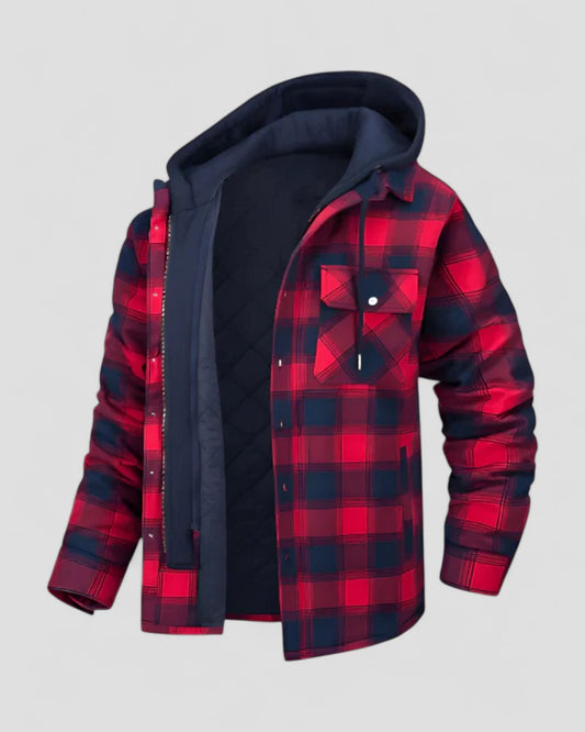 Men's Hooded Plaid Shirt Jacket Fleece Lined