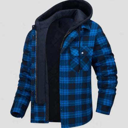Men's Hooded Plaid Shirt Jacket Fleece Lined