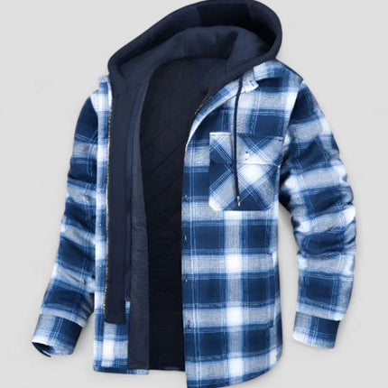 Men's Hooded Plaid Shirt Jacket Fleece Lined