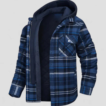 Men's Hooded Plaid Shirt Jacket Fleece Lined