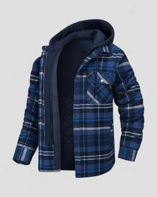 Men's Hooded Plaid Shirt Jacket Fleece Lined