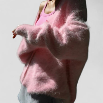 Women's Fuzzy Knit Button-Up Cardigan