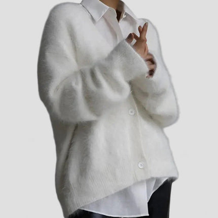 Women's Fuzzy Knit Button-Up Cardigan