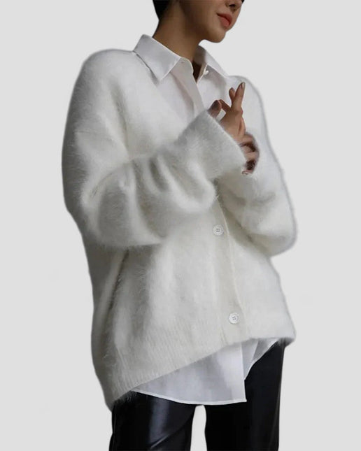 Women's Fuzzy Knit Button-Up Cardigan