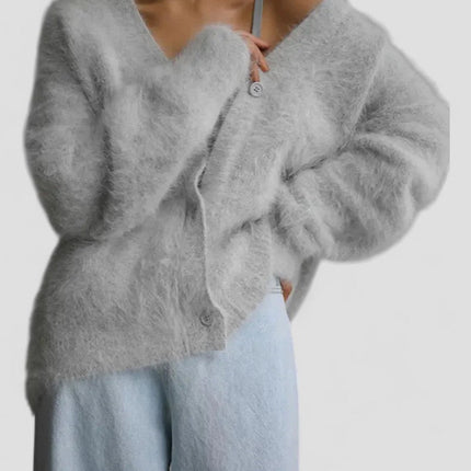Women's Fuzzy Knit Button-Up Cardigan