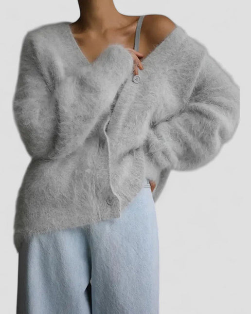 Women's Fuzzy Knit Button-Up Cardigan