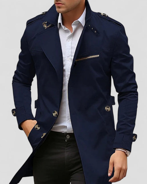 Men's Slim Fit Trench Coat Cotton Blend Waterproof Casual Design