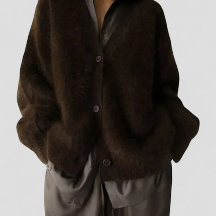 Women's Fuzzy Knit Button-Up Cardigan