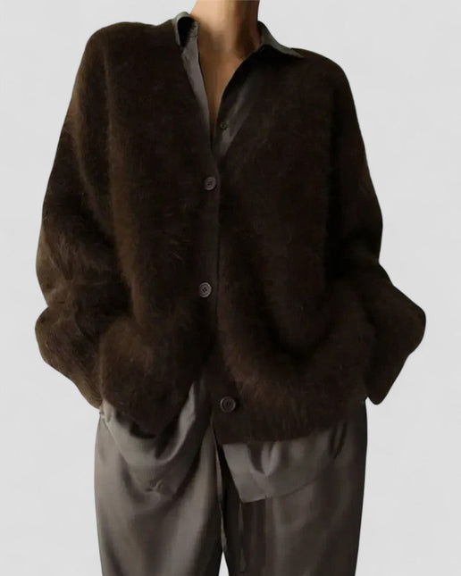 Women's Fuzzy Knit Button-Up Cardigan